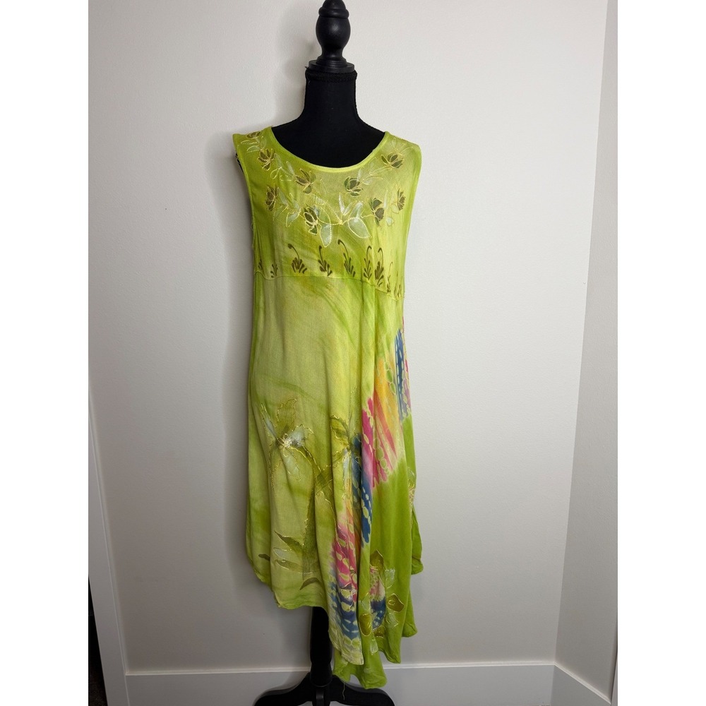 Divine Green Artsy Abstract Tie Dye Sequin Sharkbite Midi Dress‎ Free Size
